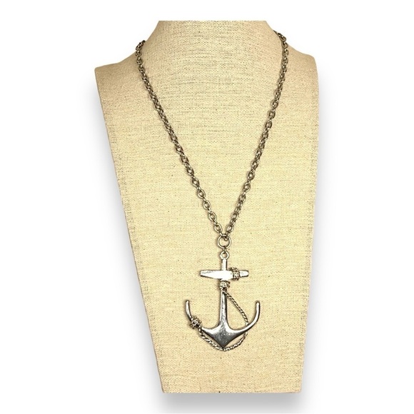 SILVER ANCHOR NECKLACE RETRO NAUTICAL PINUP WOMENS PENDANT - Picture 1 of 8